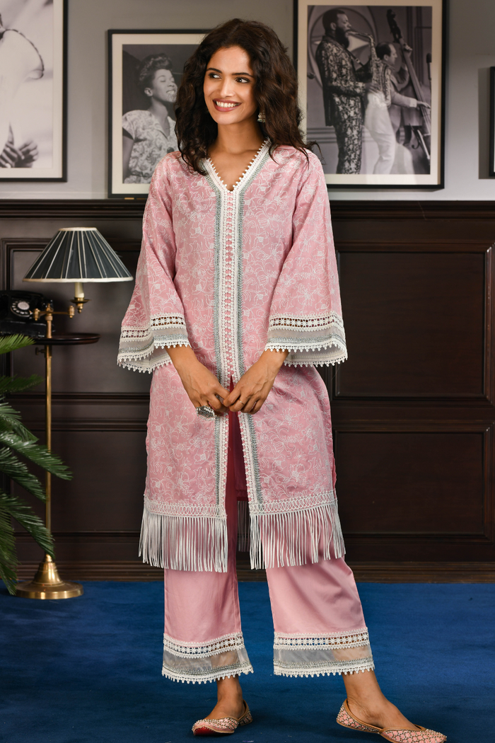 Pima Satin Rafa Kurta With Rafa pyajama