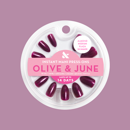 Plaza Shimmer - Press-On | Medium | Almond in deep mulberry purple with sparkle for a long-lasting mani by Olive and June