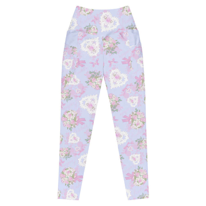 Anniversary kawaii premium leggings in blush and periwinkle with strands of pearls and baby's breath
