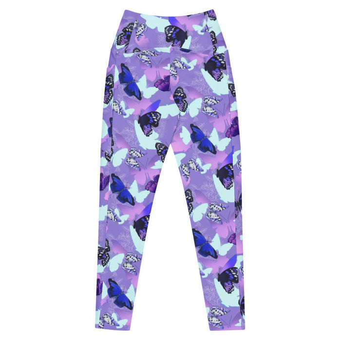 Butterfly kawaii premium leggings in purple with navy butterflies and white-spotted wings