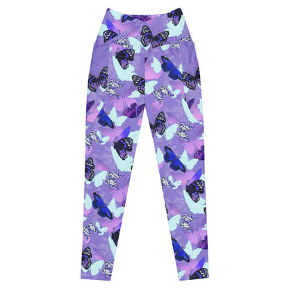 Butterfly kawaii premium leggings with electric-blue wings and crimson butterflies