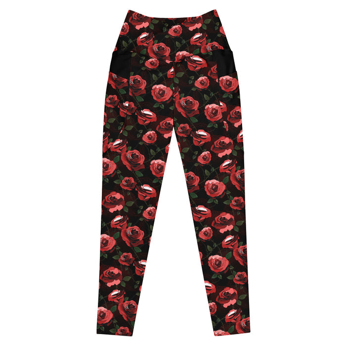 Premium Enchanted Rose Leggings with watercolor roses and leaves, kawaii alternative gym wear