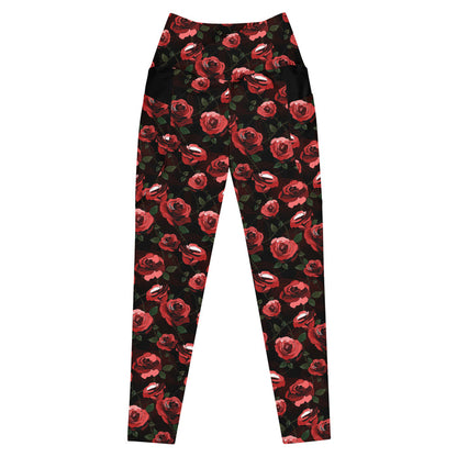 Premium Enchanted Rose Leggings with watercolor roses and leaves, kawaii alternative gym wear