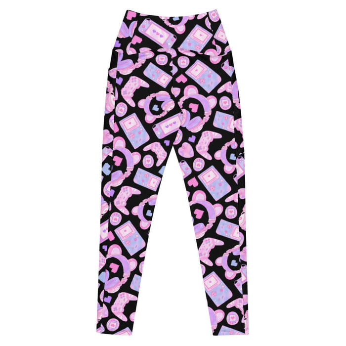 Gamer Girl kawaii premium leggings in pink with Tamagotchi pets and pixel hearts