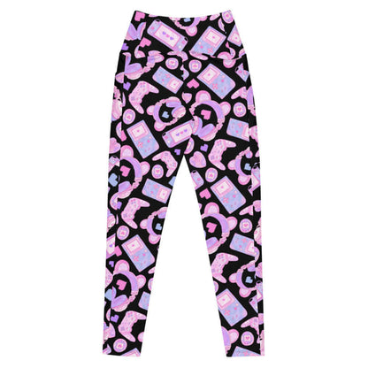 Gamer Girl kawaii premium leggings in pink with Tamagotchi pets and pixel hearts