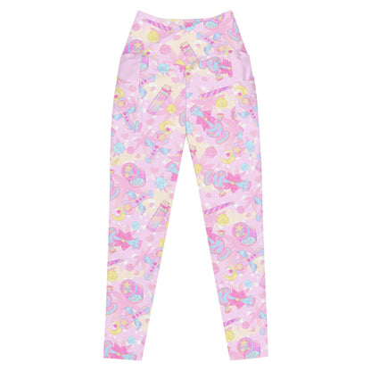 Indica Magica kawaii premium leggings in pink with candy-striped joints and konpeito buds