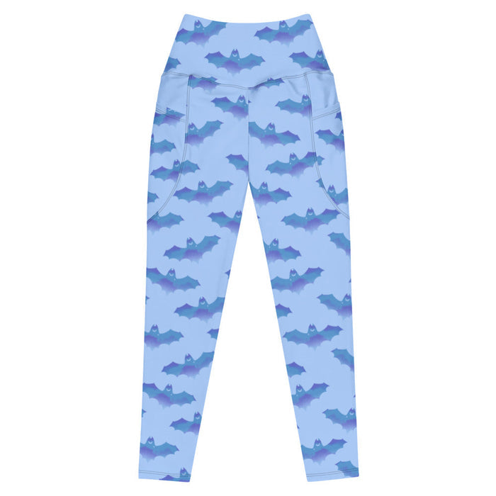 Lilith gothic leggings in blue with watercolor bats and crescent moons