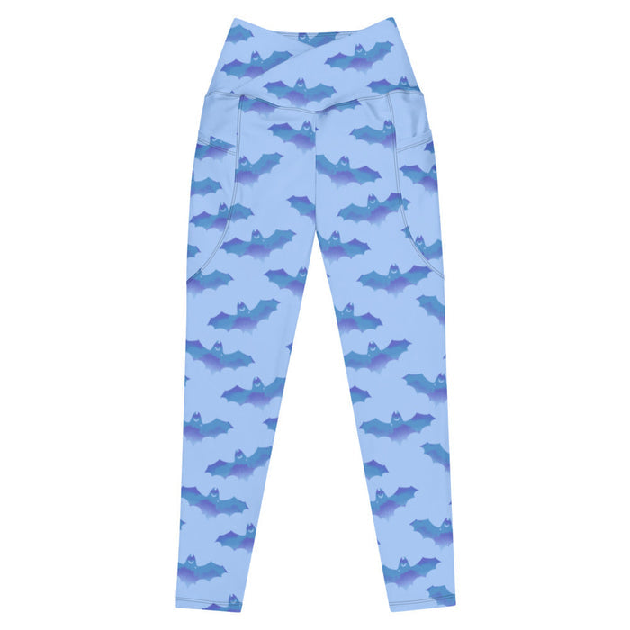 Lilith alternative leggings in blue with painterly bats and tiny crescent moons