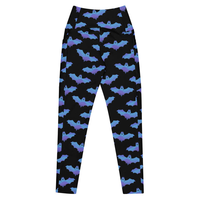 Lilith gothic leggings in blue with dusky bats and soft clouds