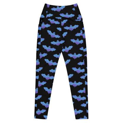 Lilith gothic leggings in blue with dusky bats and soft clouds