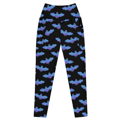 Lilith pastel-goth leggings in blue with watercolor bats and drifting clouds