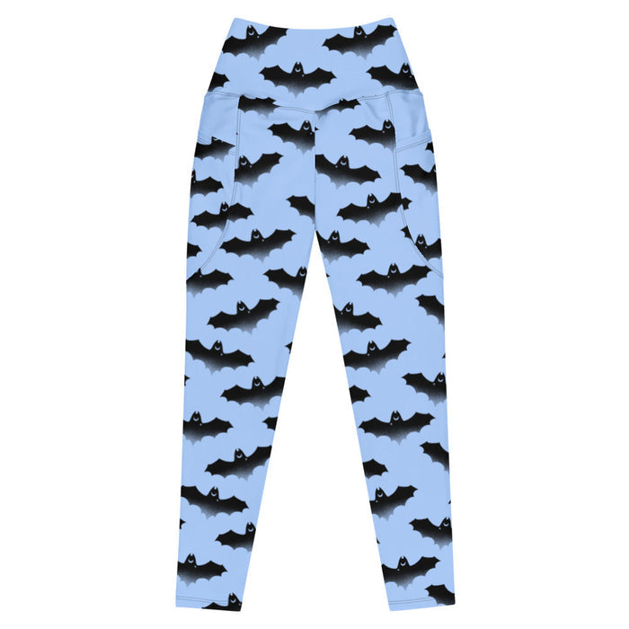 Lilith gothic leggings in blue with watercolor bats and crescent moons