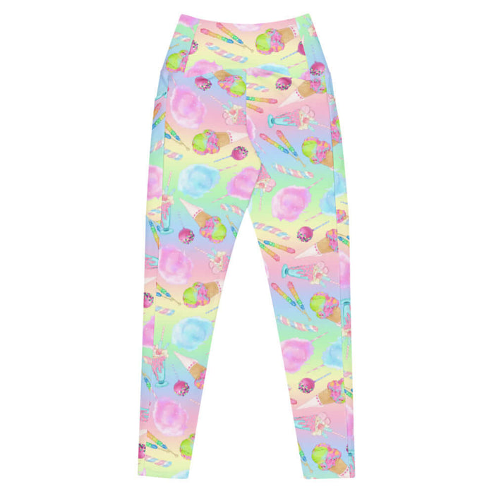 Rainbow Candy kawaii premium high-waisted leggings in pastel rainbow with marshmallow twists and whipped parfaits