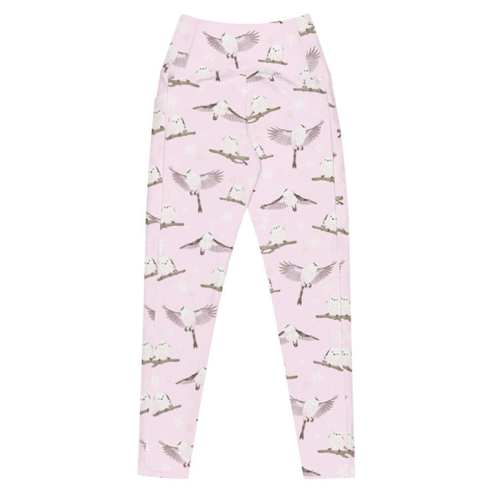 Snow Bird kawaii premium leggings in soft pastels with snowflakes and soft pink cheeks