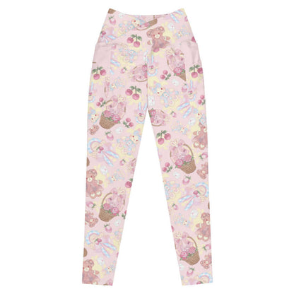 Sweet Teddy kawaii premium leggings in pastel with rose baskets and cherries