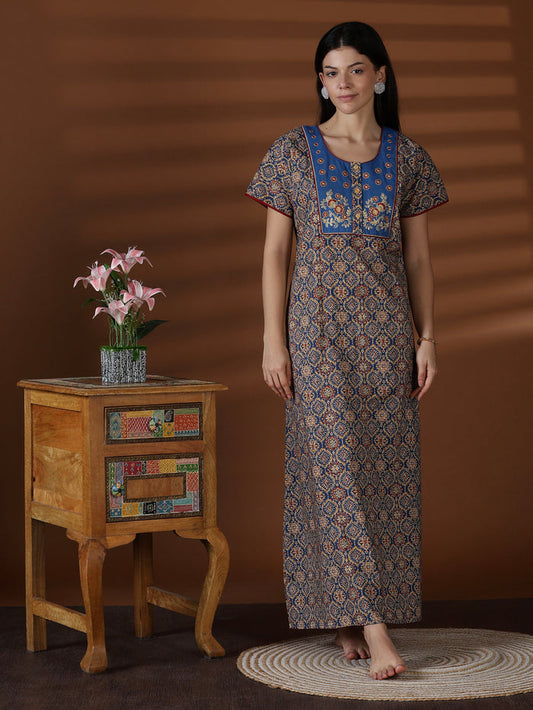 Denim a-line 100% pure cotton nighty for women online