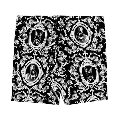 Queen's Beloved Bunny gothic lounge shorts in white with lace frames and climbing roses, back view