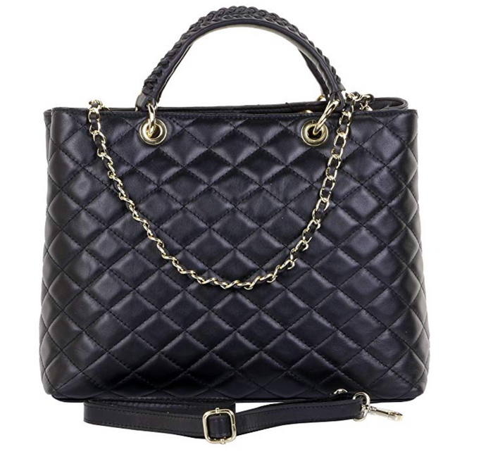 Quilted Leather Navy Handbag – Timeless Elegance with Gold Accents