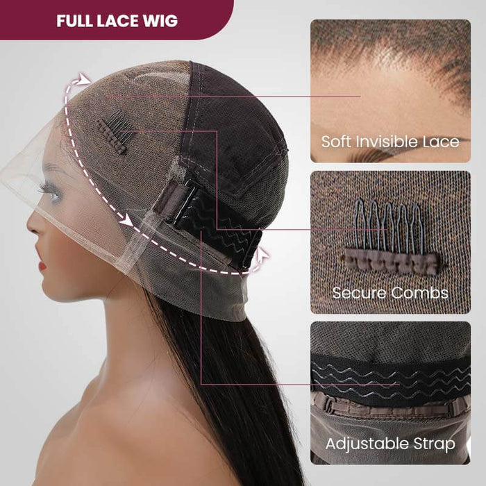 QVR #FB30 Straight Full Lace Wig Handmade Highlights Human Hair Knotless Wigs