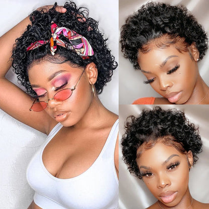 qvr pixie cut human hair wigs with 13x4 lace for clean hairline