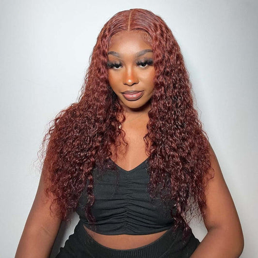 qvr wigs pre-plucked reddish brown 13x4 lace frontal water wave wig