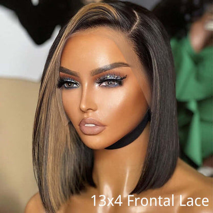 eye-catching skunk stripe human hair bob wigs for women