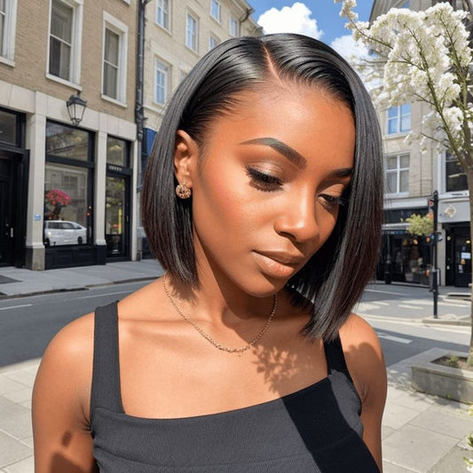 sleek straight short bob wigs natural black for black women