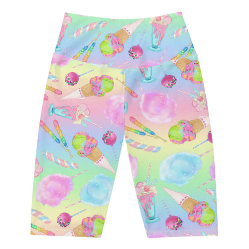 Rainbow Candy kawaii biker shorts in pastel rainbow with marshmallow twists and whipped parfaits