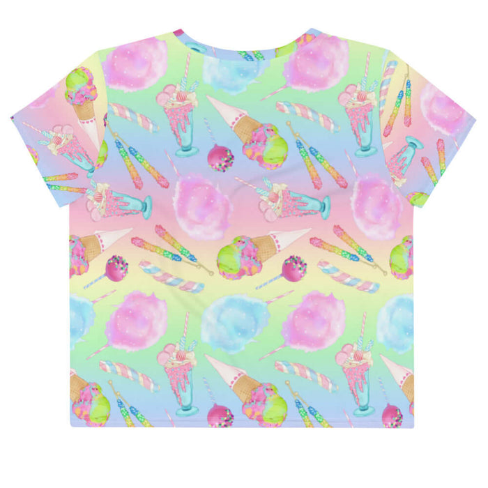 Rainbow Candy kawaii crop top in pastel rainbow with cotton candy clouds and marshmallow twists