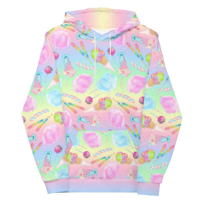 Rainbow Candy kawaii hoodie in pastel rainbow with ice cream cones and cake pops