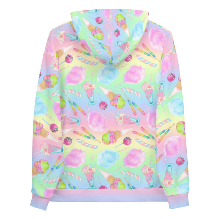 Rainbow Candy kawaii hoodie in pastel rainbow with marshmallow twists and whipped parfaits