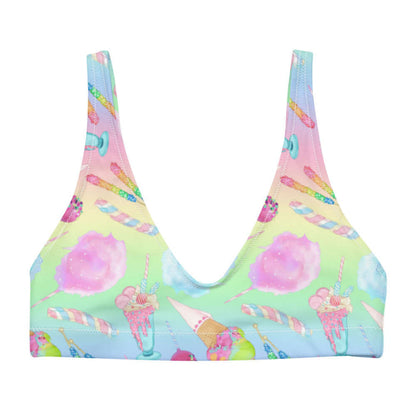 Rainbow Candy kawaii padded bikini top in pastel rainbow with whipped parfaits and rock candy sticks