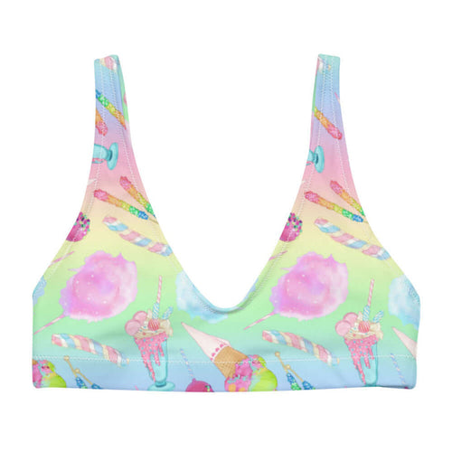 Rainbow Candy kawaii padded bikini top in pastel rainbow with whipped parfaits and rock candy sticks