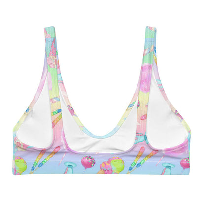 Rainbow Candy kawaii padded bikini top in pastel rainbow with cotton candy clouds and pastel macarons