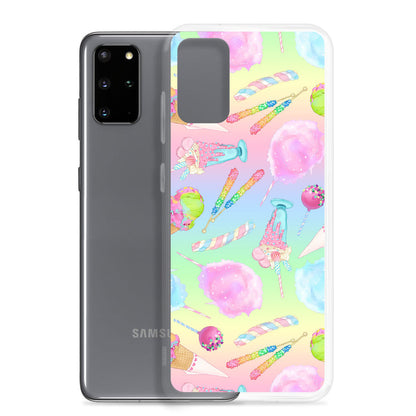 Colorful Rainbow Candy Samsung® Clear Case featuring a fun candy design, perfect for summer outfits and phone protection.