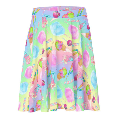 Rainbow Candy kawaii skater skirt in pastel rainbow with whipped parfaits and rock candy sticks
