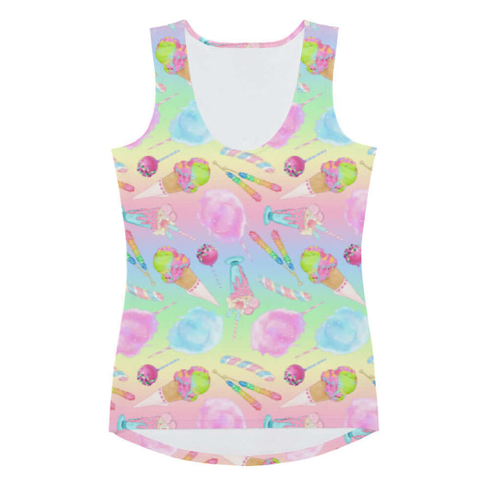 Rainbow Candy kawaii tank top in pastel rainbow with cotton candy clouds and marshmallow twists