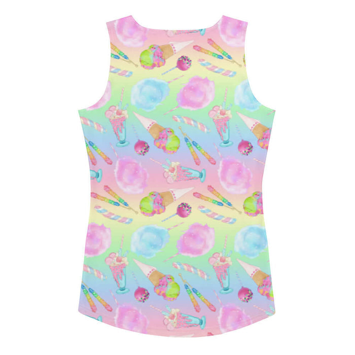 Rainbow Candy kawaii tank top in pastel rainbow with ice cream cones and whipped parfaits