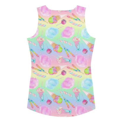 Rainbow Candy kawaii tank top in pastel rainbow with ice cream cones and whipped parfaits