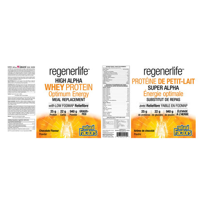 Natural Factors RegenerLife High Alpha Whey Protein Meal Replacement Chocolate Flavour Label