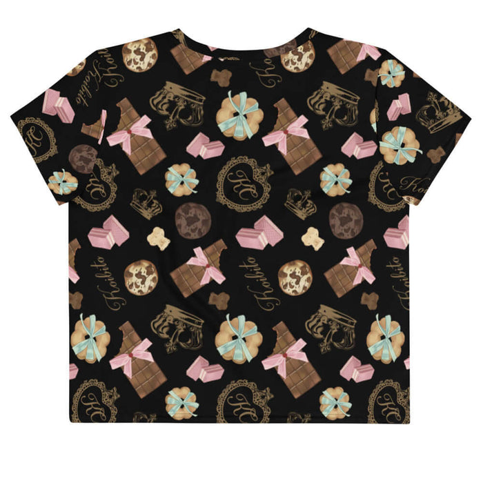 Royal Cookie kawaii crop top in vanilla cream with chocolate bear cookies and gold crowns