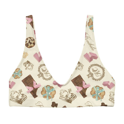 Royal Cookie kawaii padded bikini top in vanilla cream with strawberry wafers and ribbon-tied cookies