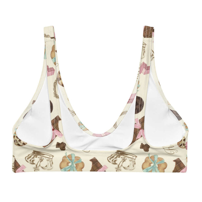 Royal Cookie kawaii padded bikini top in vanilla cream with chocolate bear cookies and gold crowns