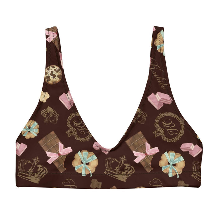 Royal Cookie kawaii padded bikini top in vanilla cream with gold crowns and milk-chocolate bars