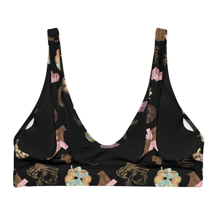 Royal Cookie kawaii padded bikini top in vanilla cream with milk-chocolate bars and pink satin bows