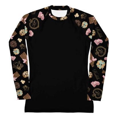 Royal Cookie kawaii rash guard in vanilla cream with milk-chocolate bars and pink satin bows
