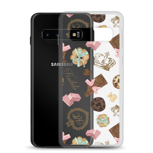 Royal Cookie kawaii Samsung clear case with gilded monogram crests and pink bows