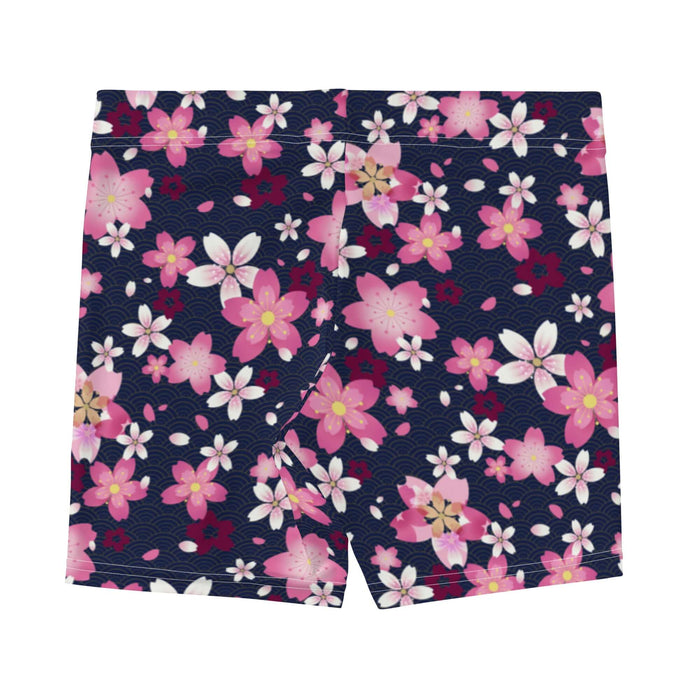 Sakura kawaii shorts in pink with cherry blossoms and rolling gold waves