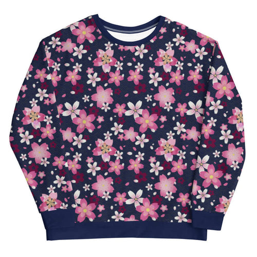 Sakura kawaii sweatshirt in pink with a single layered bloom and drifting petals