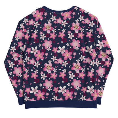Sakura kawaii sweatshirt in pink with cherry blossoms and rolling gold waves